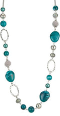 BULINLIN Beaded Long Necklace for Women Silver Sweater Chain Necklace with Crystal Resin Beads, Fashion Jewelry Necklace