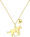 MONOOC Valentines Gifts for Kids Her Girls - Horse Necklace Gifts for Girls Horse Jewelry Necklaces Heart Initial Necklace Valentines Gift for Kids Her Teen Girl Women