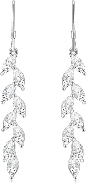 EAMTI Silver Dangle Earrings for Women Cubic Zirconia Marquise Bridal Wedding Earrings 925 Sterling Silver Post Engagement Earring