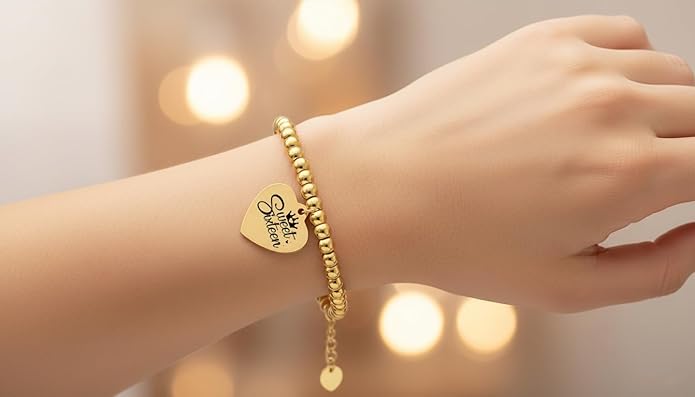 Beaded Gold Bracelet for Women Stretch Handmade Ball Charm Gifts for Women Dainty Don't Let The Hard Days Win Jewelry Charm Gifts for Her