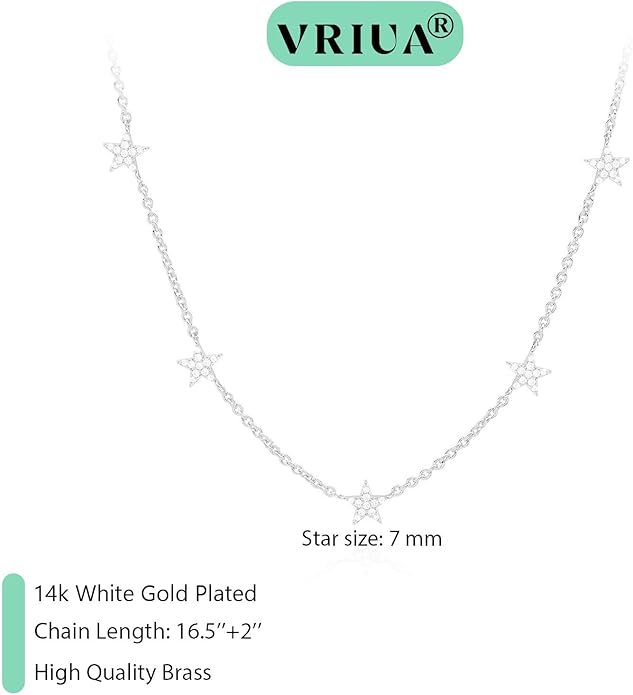 VRIUA Necklaces for Women - 14K Gold/Silver Plated Dainty Chain Necklace with Five Charms: Diamond, Bow, Snowflake, Cross, Flower, Clover, Butterfly, Heart, Star of David, and Star Trendy Jewelry