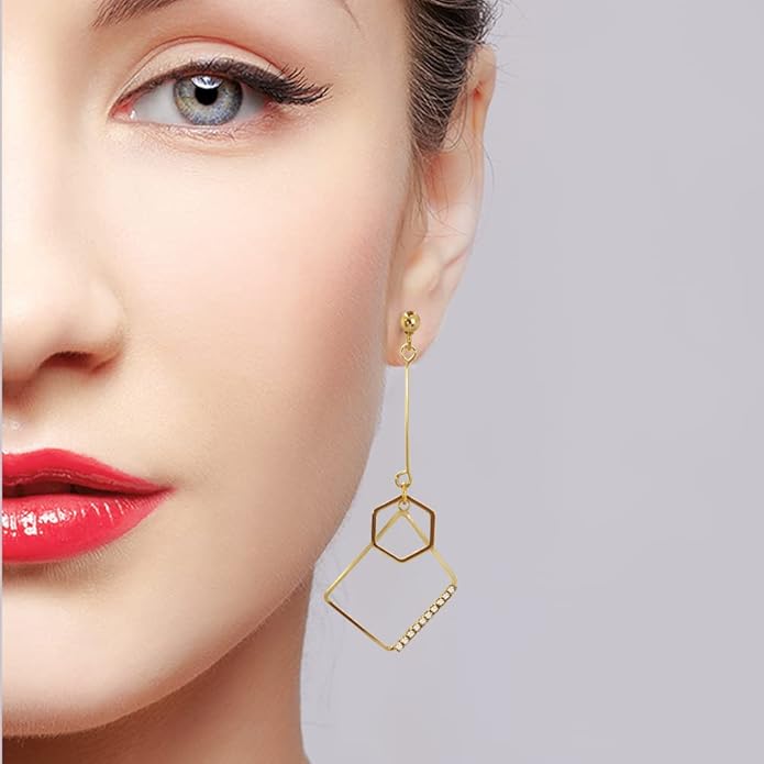 Mismatch Asymmetry Abstract Irregular Geometry Drop Dangle Earrings Sparkling Rhinestone Long Chain Pendant Earrings for Woman