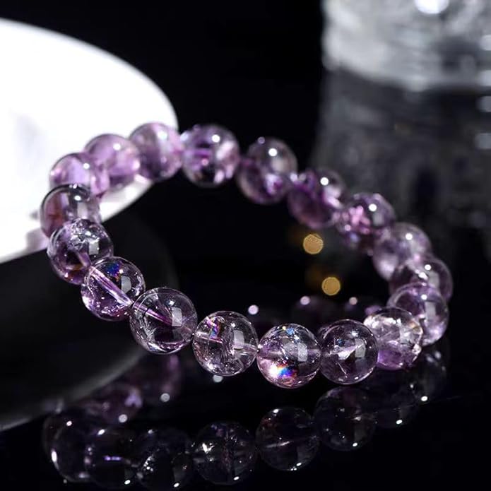 Women's Beaded Elastic Bracelet - Christmas gift featuring natural amethyst and citrine bracelet that brings good luck and wealth, suitable as holiday jewelry for family and friends