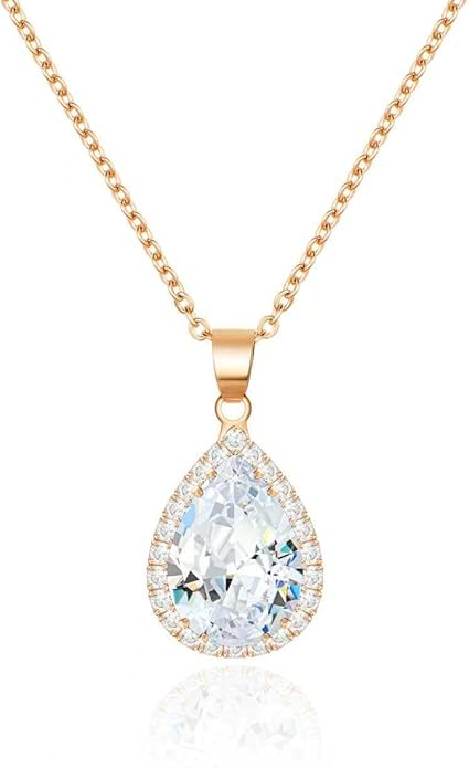 Linawe Crystal Chain Necklace for Women Trendy, Imitation Diamond Pendant, Statement Cubic Zirconia Boho Jewelry Set, 14K Gold/Rose Gold/Silver Birthstone Necklace