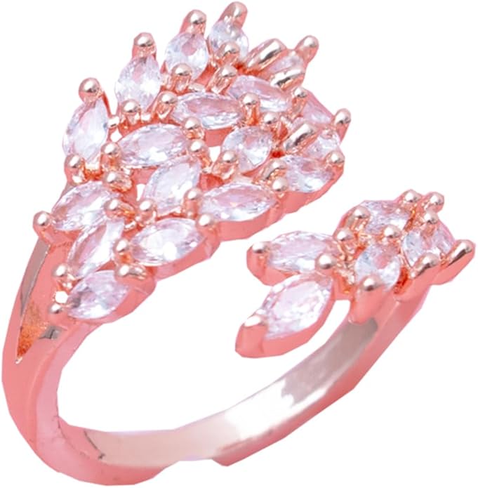 18K Gold Plated Cubiz Zirconia Wedding Engagement Wide Adjustable Band Ring for Women