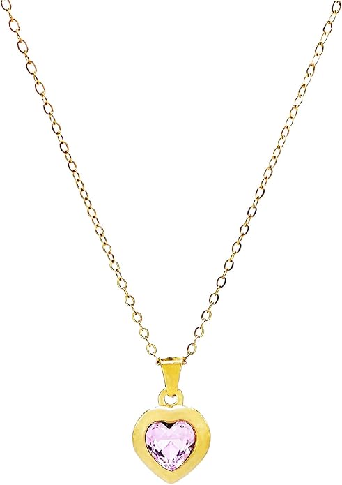 Cute Gold Heart Necklace for Women,18k Gold Plated Cubic Zirconia Charm Necklaces,Stainless Steel Women's Heart Stone Pendant Necklace for Women,16-18 Inches Adjustable Chain,Trendy Jewelry Gifts
