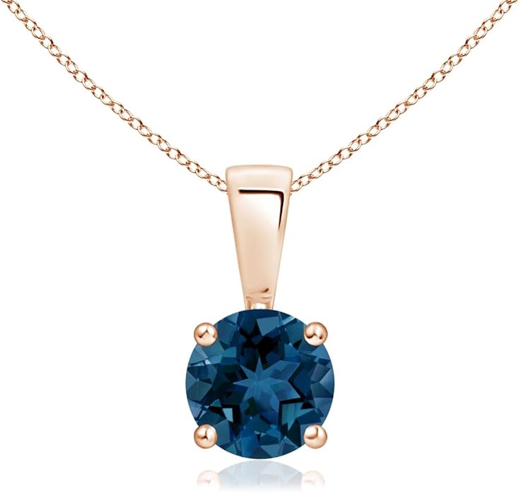 Angara Natural Blue Topaz Solitaire Pendant for Women | Classic Prong-Set Round Blue Topaz Pendant in 14K Solid Gold/Silver/Platinum With 18" Chain | December Birthday, Gemstone Jewelry Gift