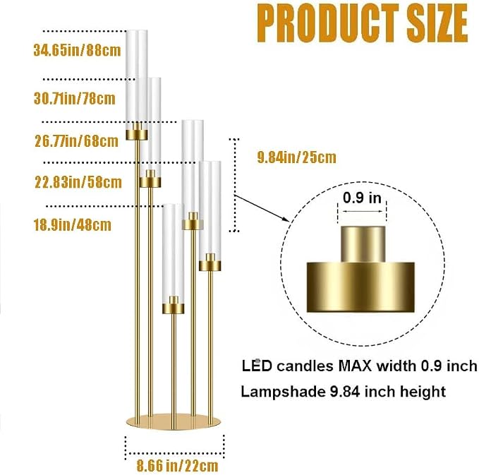 35in 6 Set Gold Candelabra Candle Centerpieces - Image 2