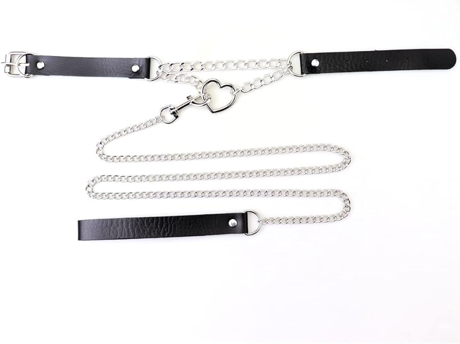 Harajuku Peach Heart Choker Punk Hauling Chain PU Leather Collar Gothic Necklace NightClub Goth Leash Belts