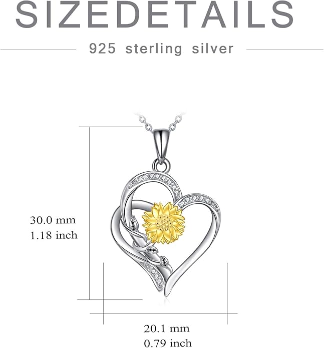 ZBA Natural Diamond Sunflower Heart Necklace for Women 18K Gold Plated Sterling Silver Sunflower Heart Pendant Necklace Jewelry Christmas Gifts for Mom(Color FG Clarity SI2SI3)