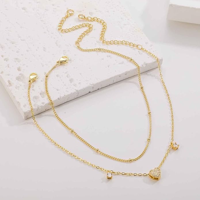 RLMOON Gold Anklets for Women CZ Ankle Bracelet 14K Gold/Silver Plated Waterproof Dainty Layered Tennis Heart Dot Chain Silver Anklets Trendy Foot Jewelry