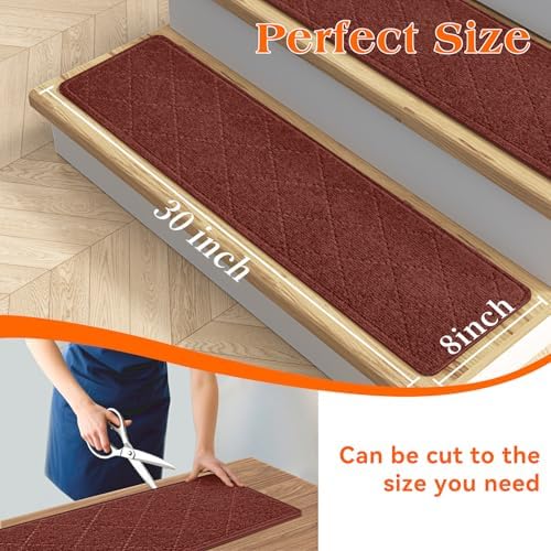Stair Treads for Wooden Steps 15 PCS, Non Slip Stair Rugs Red - Image 3