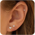 VRIUA 20G Tiny Flat Back Earrings for Women - 14K Gold/Silver Plated Small Flat Back Stud Earrings Hypoallergenic Cartilage Helix Piercing Jewelry