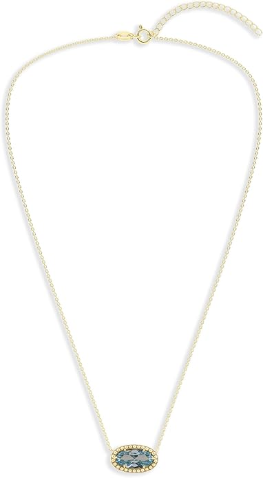 Belacqua Gemstone Necklace in 14K Gold Plated Sterling Silver, Oval Pendant Size 6 * 12mm, 15" Cable Chain with 2" Extender, Spring Ring Clasp, Dainty Birthstone Necklace for Women, Gift Box Included