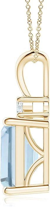 Angara Natural Aquamarine Solitaire Pendant for Women | Emerald-Cut Aquamarine Pendant with Diamond in 14K Solid Gold/Silver/Platinum With 18" Chain | March Birthday, Gemstone Jewelry Gift