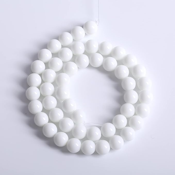 120PCS 6mm Natural White Porcelain Agates Stone Round Beads for Jewelry Making Spacer Loose Spacers Beads DIY Bracelets 32" 2 Strand