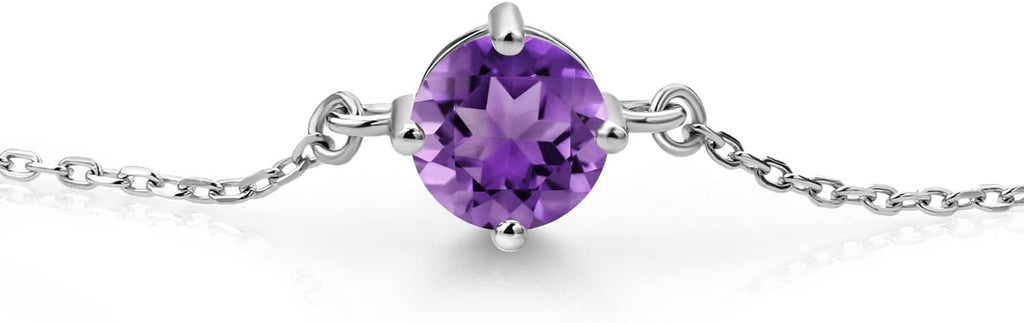 Gem Stone King Gemstone Birthstone Solitaire Bracelet For Women | 925 Sterling Silver | Round 6MM | Gift for Her Women Wife Mom Lady Daughter | Adjustable Bolo Bracelet | Easy-On Easy-Off