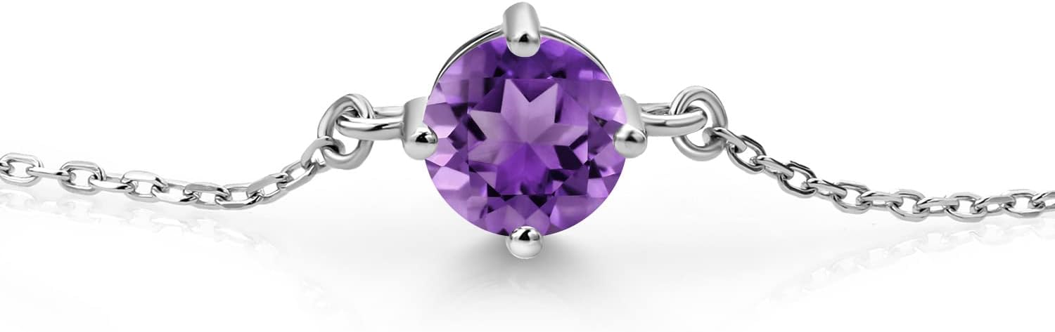 Gem Stone King Gemstone Birthstone Solitaire Bracelet For Women | 925 Sterling Silver | Round 6MM | Gift for Her Women Wife Mom Lady Daughter | Adjustable Bolo Bracelet | Easy-On Easy-Off