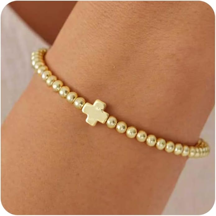 Gold Bracelets for Women 14K Gold Beaded Bracelets Stackable Bracelets for Women Gold Charm Bracelet Non Tarnish Gold Jewelry for Women Trendy