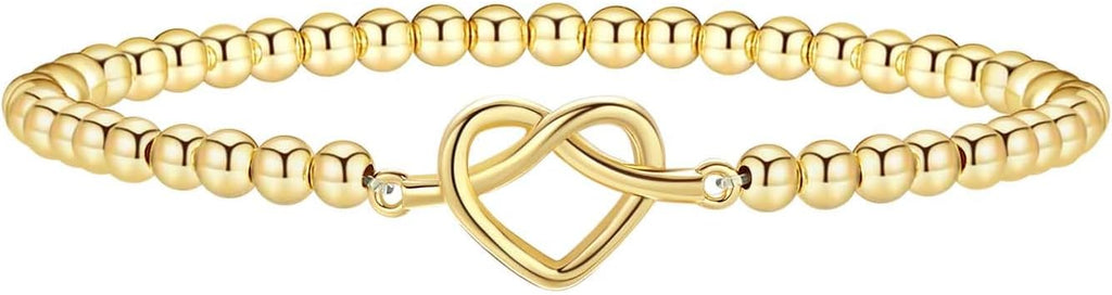 Valentines Day Gifts for Women Her - Beaded Stretch Handmade Ball Bracelets Cute Charm Bracelet Dainty Stackable Cross Heart Bow Wave CZ Jewelry Gifts Trendy Stuff