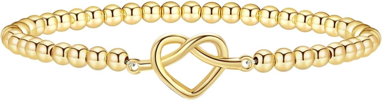 Valentines Day Gifts for Women Her - Beaded Stretch Handmade Ball Bracelets Cute Charm Bracelet Dainty Stackable Cross Heart Bow Wave CZ Jewelry Gifts Trendy Stuff