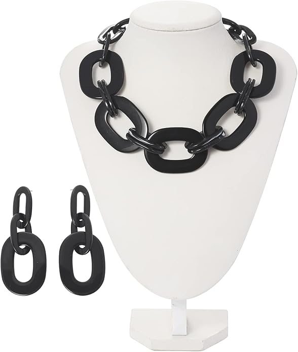 Bocar Acrylic Chunky Statement Necklace for Women Cube Link Chain Collar Necklace and Hoop Earrings Costome Jewelry Set