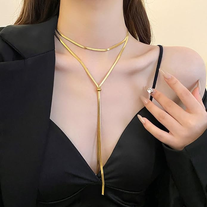 GIGB PBDK Chunky Gold Choker Necklace for Women,Trendy Silver Statement Necklace Long Snake Chain Drop Necklace,Charm Prom Body Jewelry Accessories Gifts