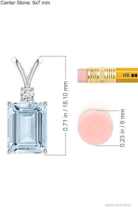 Angara Natural Aquamarine Solitaire Pendant for Women | Emerald-Cut Aquamarine Pendant with Diamond in 14K Solid Gold/Silver/Platinum With 18" Chain | March Birthday, Gemstone Jewelry Gift