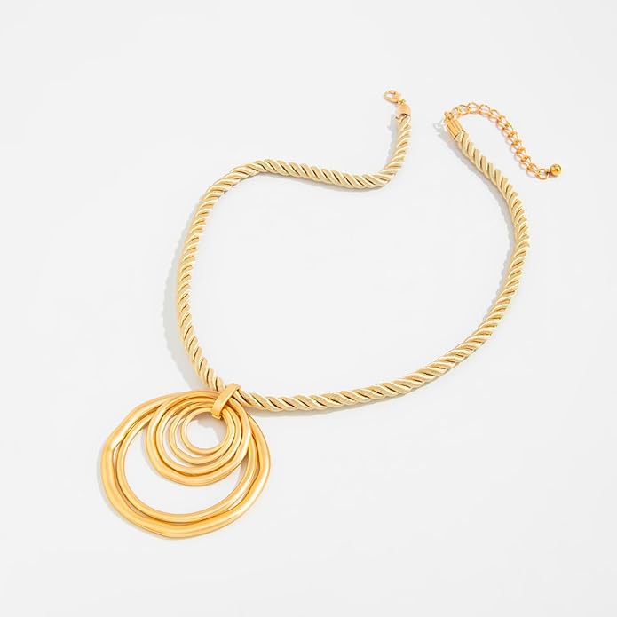 PLOUTOS Statement Modern Geometric Hollow Square Pendant Rope Chain Necklace for Women Bold Fashion Layering Collarbone Jewelry Party Wear Accessory
