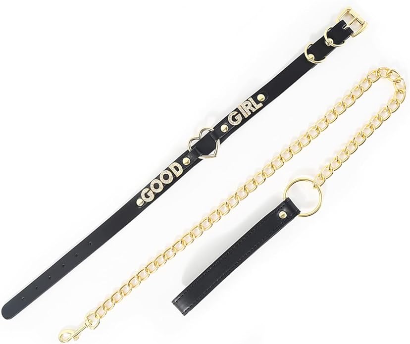 Succuba Handmade Heart Ring Rhinestone Letter Pu Leather Choker Collar Necklace for Women and Men