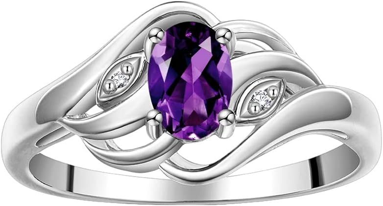 Rylos Ring featuring Classic Style, 6X4MM Birthstone Gemstone, & Diamonds - Elegant Jewelry for Women in Sterling Silver, Sizes 5-10