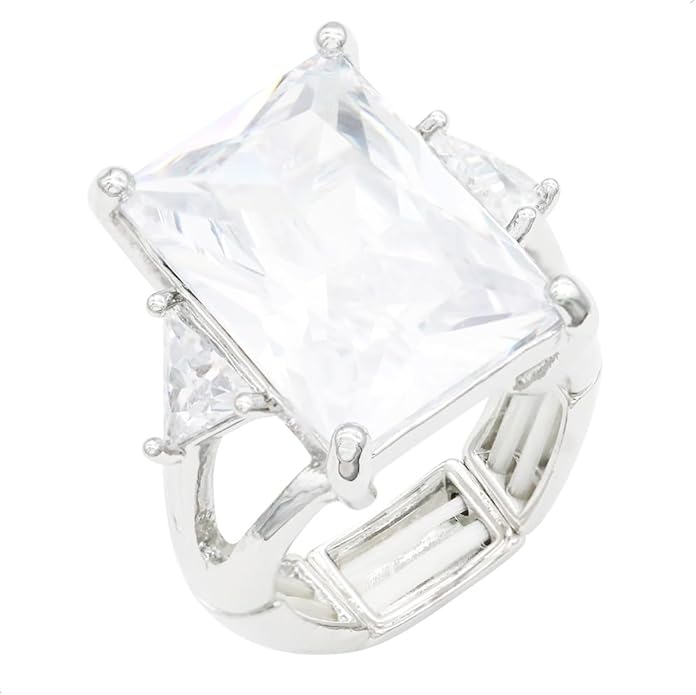 Lavencious Big Bold Radiant CZ Stones Stretch Rings for Women Size for 7-9