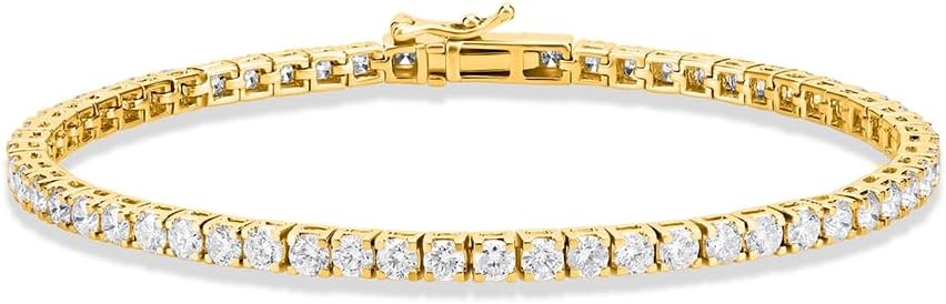5 Carat - 10 Carat Lab Grown Diamond Tennis Bracelet | 14K Yellow Gold Four prong Link Tennis Bracelet Size 6.5 To 8 inch | D-E color and VS1 clarity