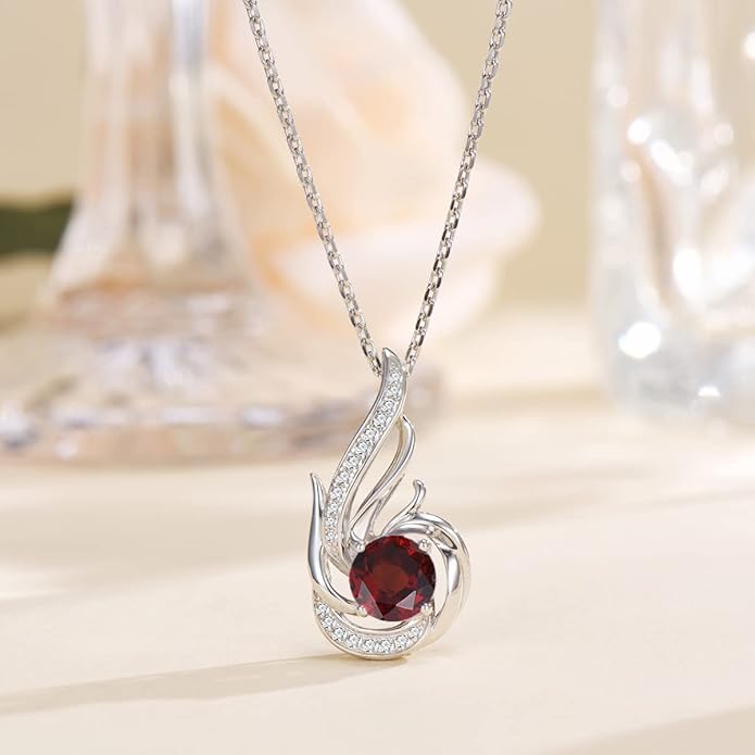 Birthstone Necklace for Women 925 Sterling Silver Phoenix Charm Necklace Birthday Anniversary Christmas Fine Jewelry Gifts for Women Mother Her, Adjustable Chain