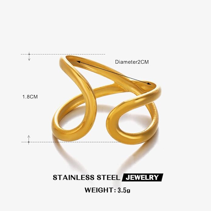 Chunky Rings For Women, Gold Silver Thumb Ring Asymmetrical Wavy Curve Ring Adjustable Non Tarnish Dainty Stainless Steel New Year Anniversary Birthday Jewelry Gift