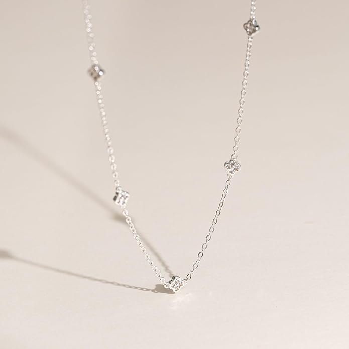 VRIUA Necklaces for Women - 14K Gold/Silver Plated Dainty Chain Necklace with Five Charms: Diamond, Bow, Snowflake, Cross, Flower, Clover, Butterfly, Heart, Star of David, and Star Trendy Jewelry