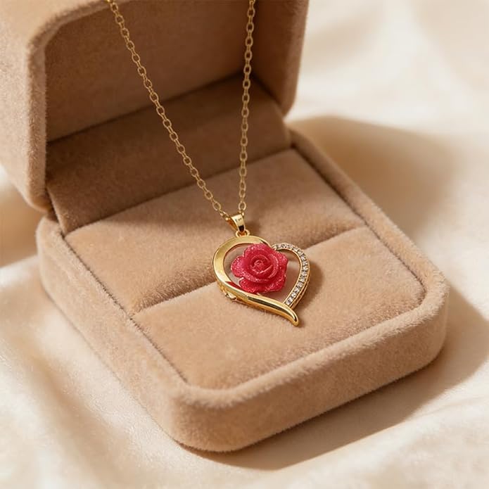 ONLYJUMP Rose Alloy Necklace for Women Heart Pendant Copper Zircon Light Luxury Fashion Jewelry Dainty Romantic Statement Necklace for Daily Wear Ideal Valentine's Day Anniversary Birthday Gift
