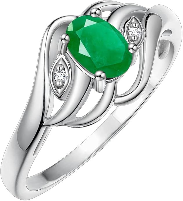Rylos Ring featuring Classic Style, 6X4MM Birthstone Gemstone, & Diamonds - Elegant Jewelry for Women in Sterling Silver, Sizes 5-10