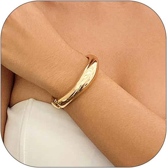 Gold Bracelets for Women Trendy Adjustable Gold Plated Cuff Bangle Bracelets Bold and Beautiful Wide Chunky Gold Bracelet Minimalist Bangle Jewelry for Women