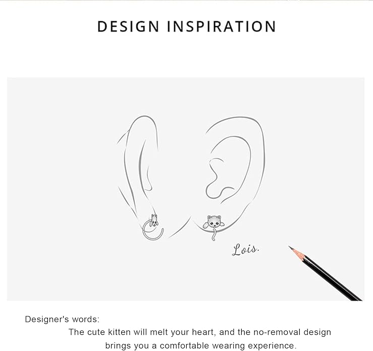 S925 Sterling Silver Stud Earrings for Women, Animal Cat & Dog Studs and Minimal Teardrop Ear Climber, Hypoallergenic Earrings for Sensitive Ears, Gift Box Included