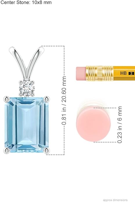 Angara Natural Aquamarine Solitaire Pendant for Women | Emerald-Cut Aquamarine Pendant with Diamond in 14K Solid Gold/Silver/Platinum With 18" Chain | March Birthday, Gemstone Jewelry Gift