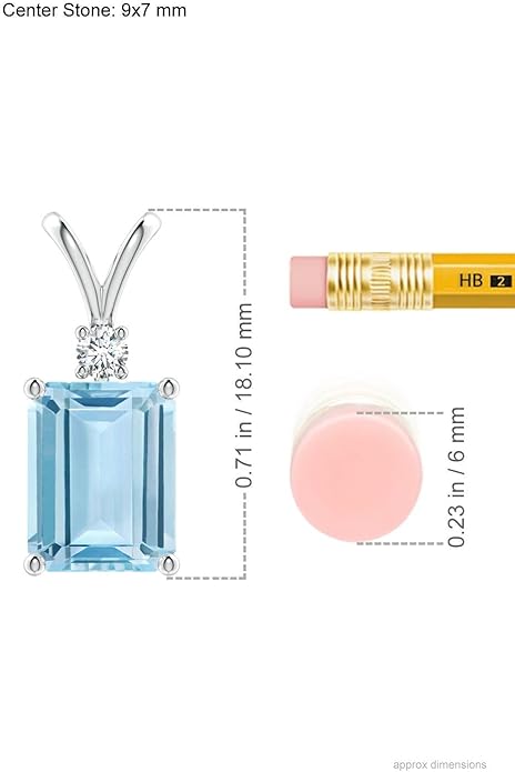 Angara Natural Aquamarine Solitaire Pendant for Women | Emerald-Cut Aquamarine Pendant with Diamond in 14K Solid Gold/Silver/Platinum With 18" Chain | March Birthday, Gemstone Jewelry Gift