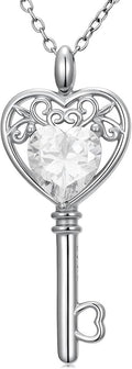 WSX Heart Key Birthstone Necklace for Women 925 Sterling Silver Love Key Pendant with Birthstone Valentine's Day Anniversary Jewelry Gift for Her