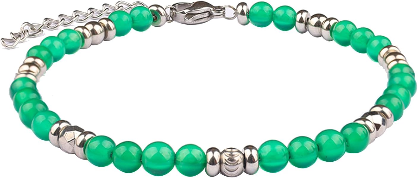 Natural Gem Stone Beaded Bracelets for Women Adjustable Stainless Steel Agate Lapis Tiger Eye Aventurine Rose Quartz