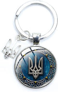 Ukraine Trident - Keychains Handmade Glass Cabochon Alloys - Ukraine Gifts - Ukrainian Jewelry