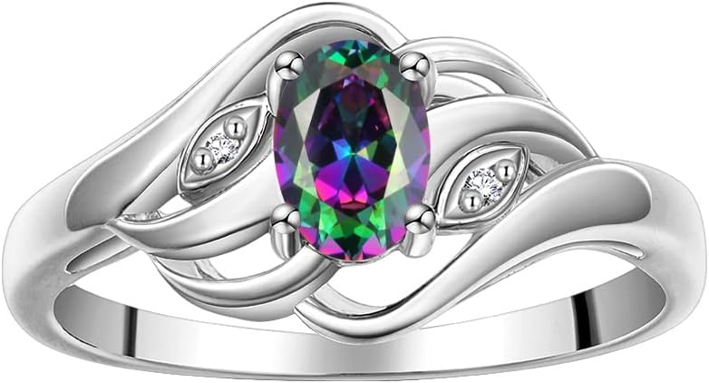 Rylos Ring featuring Classic Style, 6X4MM Birthstone Gemstone, & Diamonds - Elegant Jewelry for Women in Sterling Silver, Sizes 5-10