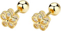 18K Gold Plated Sterling Silver Cubic Zirconia Screw Back Small Trendy Dainty Cute Flower Stud Earrings for Women with Jewelry Rose Box