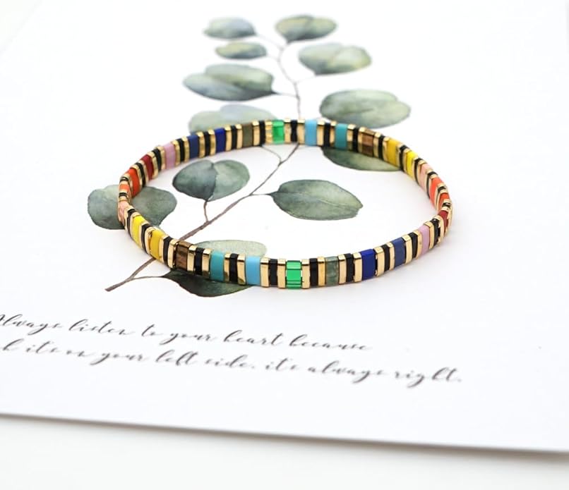 Sonateomber Tila Flat Beaded Stretch Bracelets for Women, Trendy Unique Colorful Square Beads Handmade Stack Bracelet Friendship Accessories Fashion Jewelry Gift