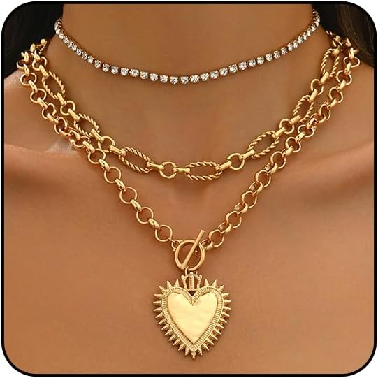Chunky Gold Necklace Big Heart Necklace for Women Silver Large Statement Necklaces Thick Bold Chain Puffy Love Heart Charm Necklaces for Women with OT Toggle Silver Chunky Gold Jewelry Trendy Valentine's Day Gift