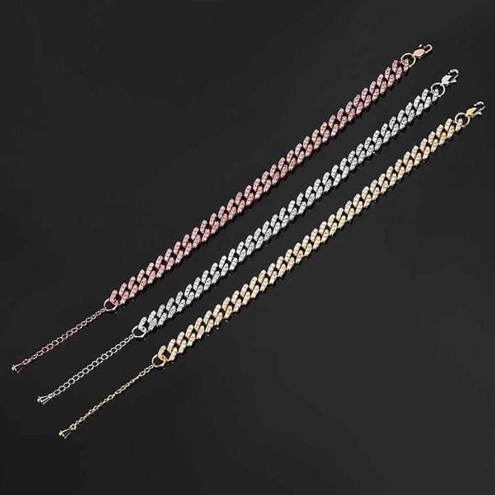 14K Gold Chunky Cuban Chain Anklet with Moissanite, Hip Hop Style Adjustable Anklet, Trendy Jewelry for Women (Yellow,9 inch)